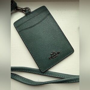 Coach Dark Green Card Holder with Lanyard